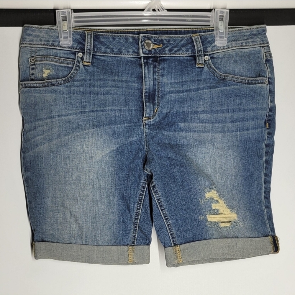 a.n.a Blue Jean Shorts with Distressing and Rolled Cuffs